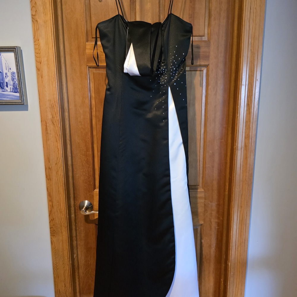 BECCA Black and Gold Spaghetti Strap Gown